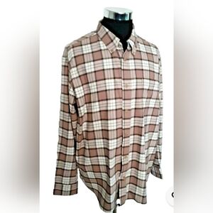 Men's Vintage Weatherproof Cotton Flanel Plaid Brown Shirt. Lg